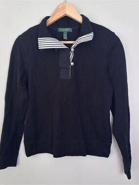 Lauren Ralph Lauren Petite VTG Knit Pullover Sweater-Black/White-Petite Small